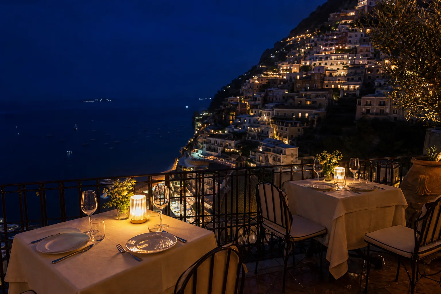 Un long dîner n’est pas du temps perdu sur la vie nocturne à Positano. C’est l’une des principales façons de découvrir la ville après la tombée de la nuit.