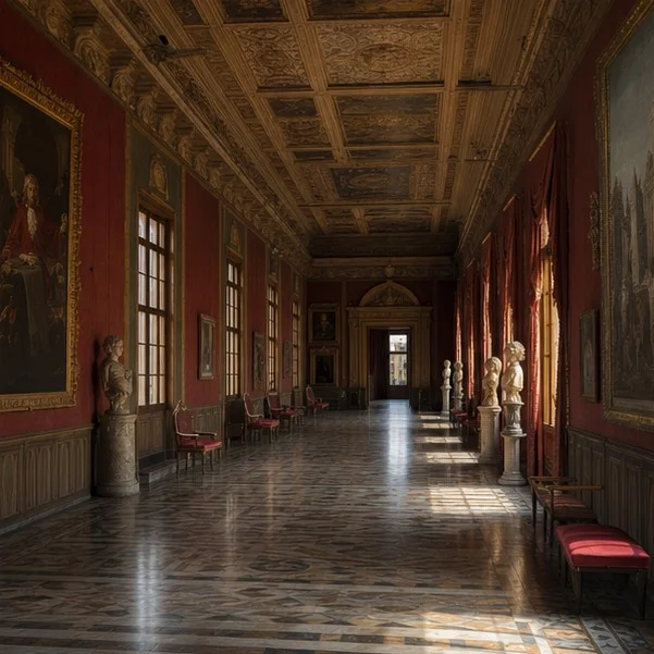 Cosimo de’ Medici entering a civic palace with restrained ceremony