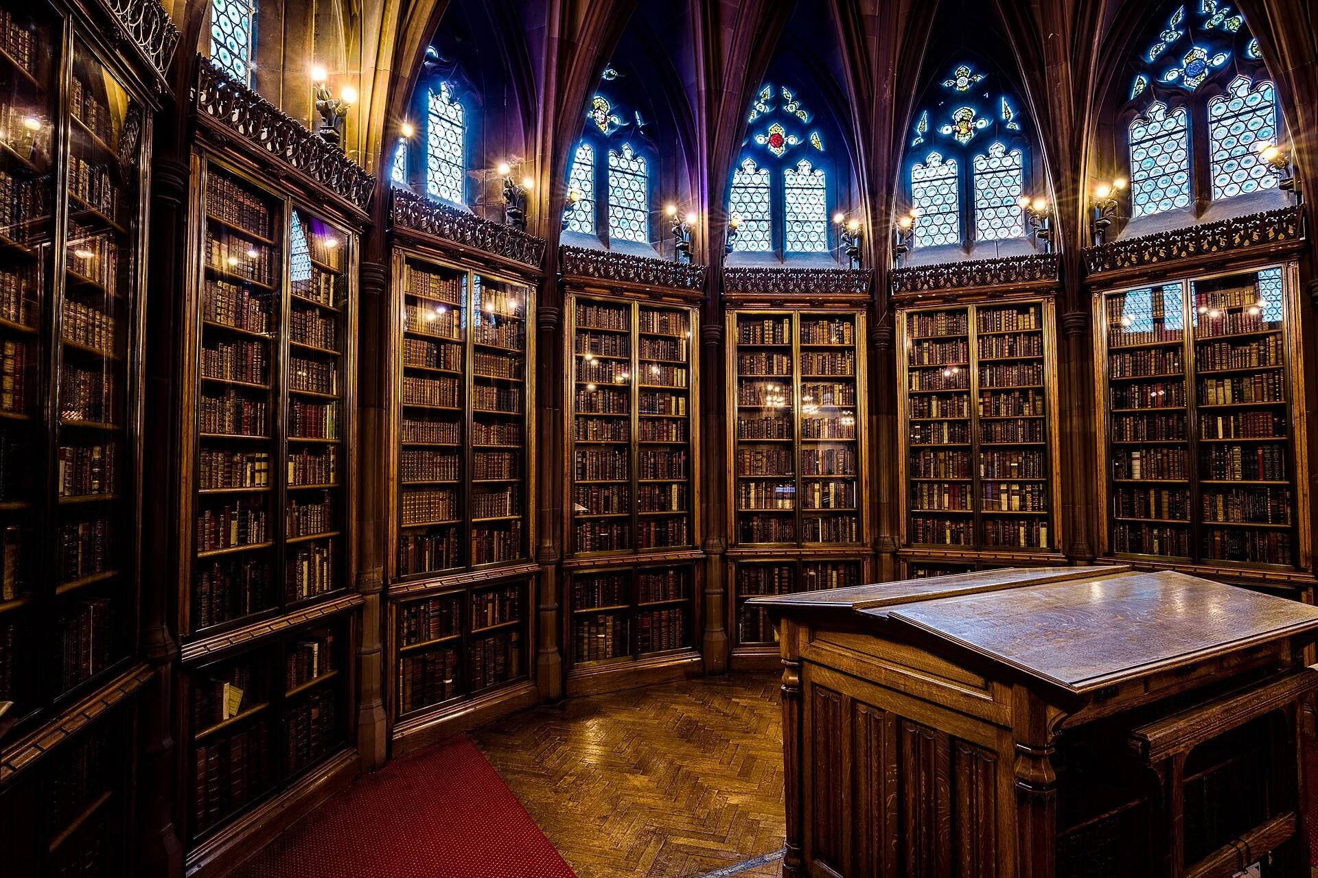 The historic reading room inside the John Rylands Library in Manchester