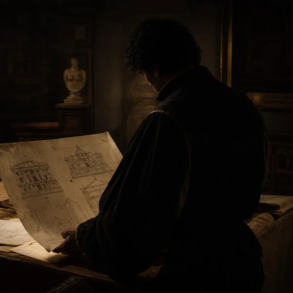 A closed Renaissance banking ledger beside an abandoned seal