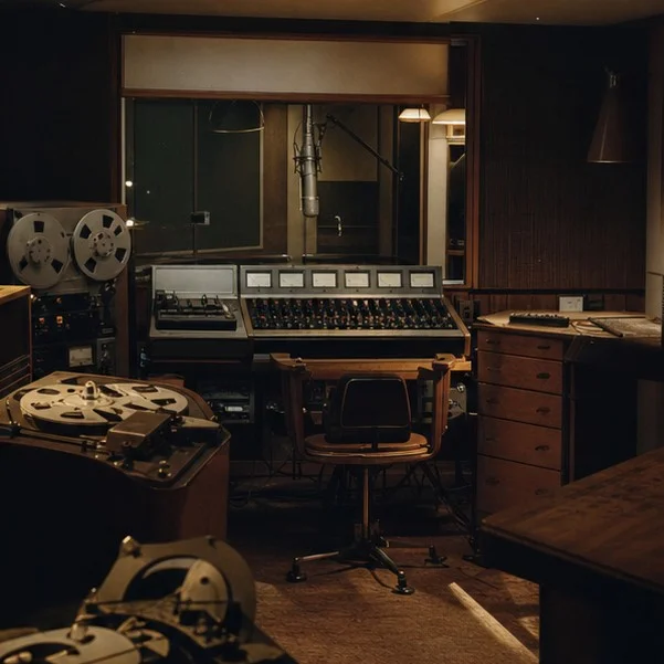 A 1960s recording control room inspired by Abbey Road