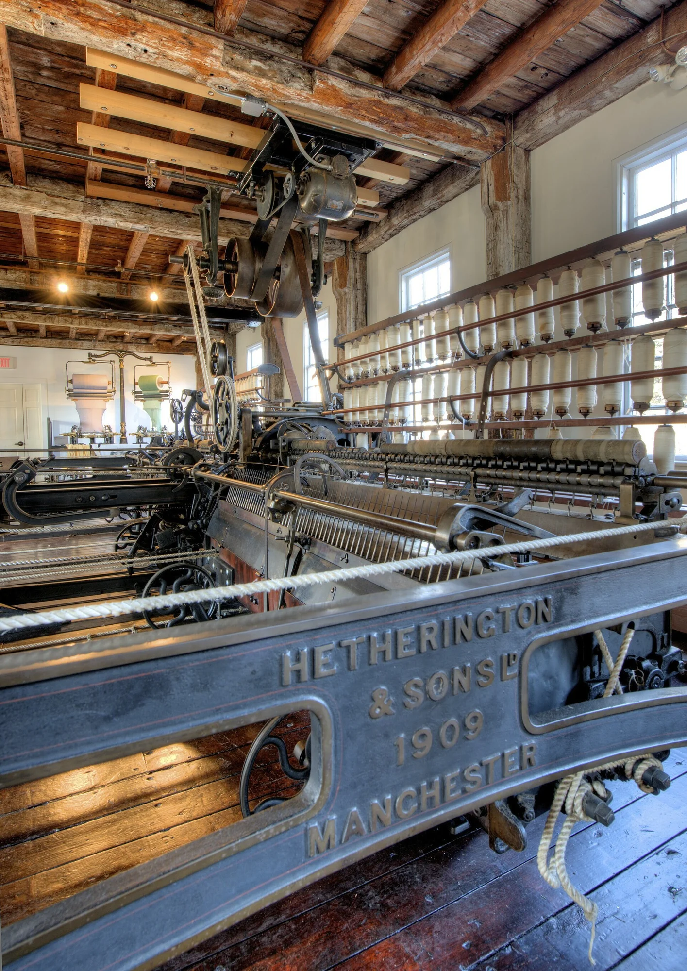 A Manchester made spinning mule showing the scale and complexity of mechanised cotton production